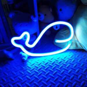 LED Whale Neon Sign Light for Wall Decor, Whale Signs Night Light Wall Art, Bedroom Decorations, Home Accessories, Party and Holiday Decor (Blue)