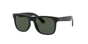 ray-ban junior kids' rj9069s justin square sunglasses, black/dark green, 48 mm