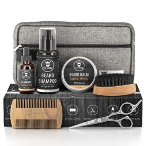 striking viking beard grooming kit - premium beard care products for men – beard shampoo, beard oil, beard balm butter, beard brush, wooden comb, mustache scissors, & toiletry bag