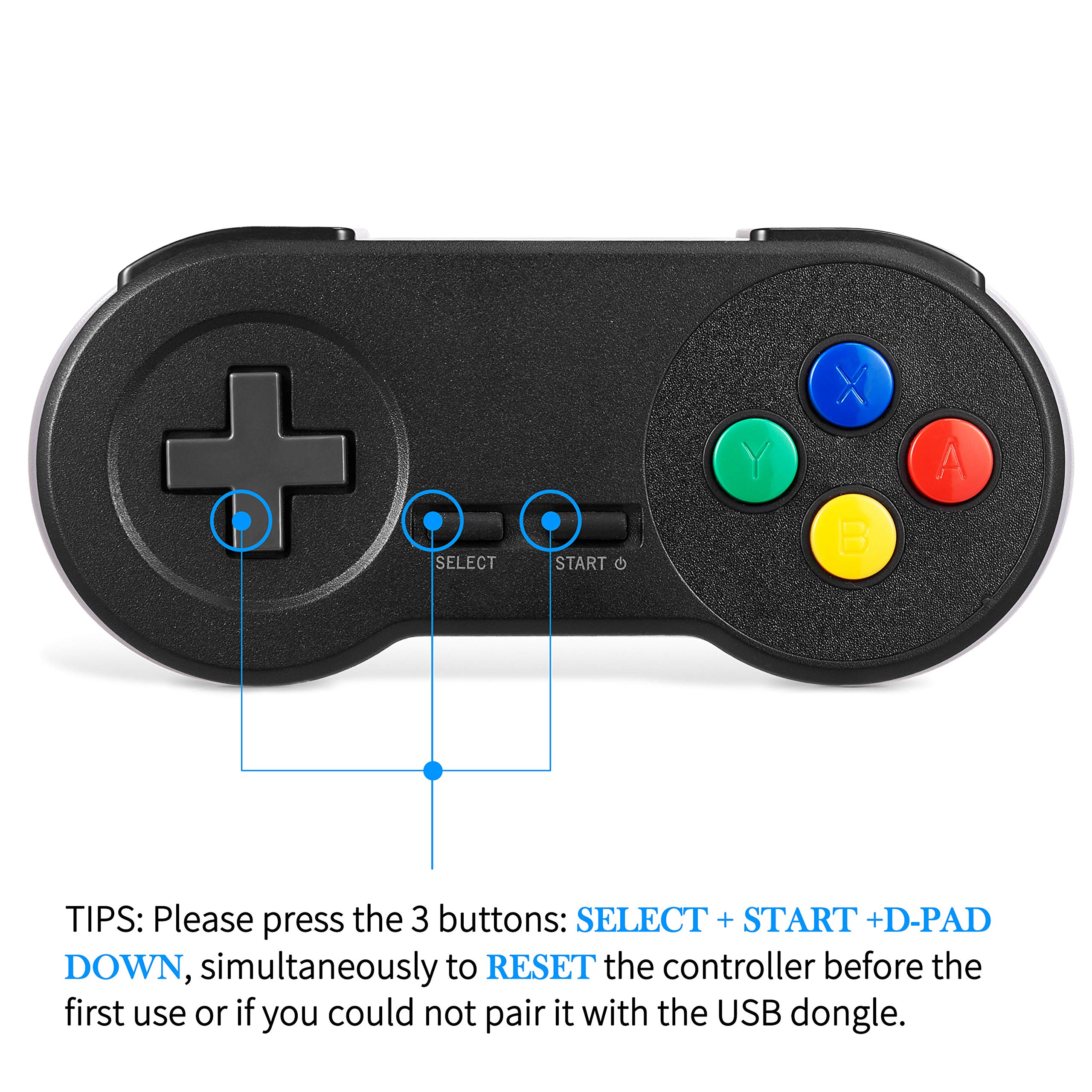 iNNEXT 2.4 GHz Wireless USB SNES Controller for Super Classic Games, Retro USB PC Controller Compatible for Windows PC MAC Linux Genesis Raspberry Pi Retropie Emulator [Plug & Play] [Rechargeable]