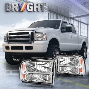 BRYGHT Headlight Assembly Fit for 2005 to 2007 Ford F250 F350 F450 F550 Super Duty / 2005 Ford Excursion Driver and Passenger Side