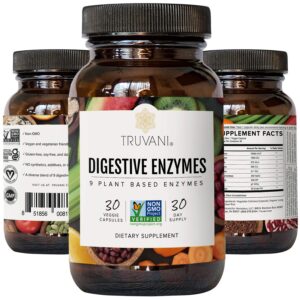 Truvani Digestive Enzymes | 9 Enzyme Blend | Digestive Support | Reduce Bloating | Increased Nutrient Absorption | Non-GMO Capsules| 30 Day Supply