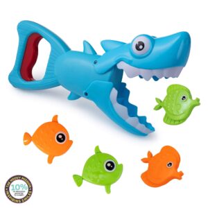 hoovy bath toys fun baby bathtub toy shark bath toy for toddlers boys & girls shark grabber with 4 toy fish included (shark grabber)