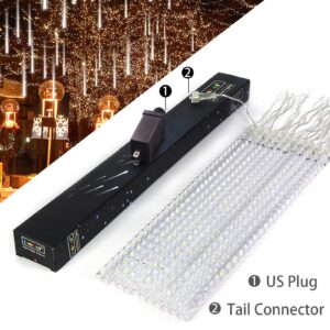 OMGAI 50CM 12 Tubes 576 LED Meteor Shower Rain Lights - Waterproof Drop Icicle Snow Falling Raindrop Cascading Lights for Garden Wedding Party Christmas Shine White