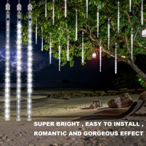 OMGAI 50CM 12 Tubes 576 LED Meteor Shower Rain Lights - Waterproof Drop Icicle Snow Falling Raindrop Cascading Lights for Garden Wedding Party Christmas Shine White