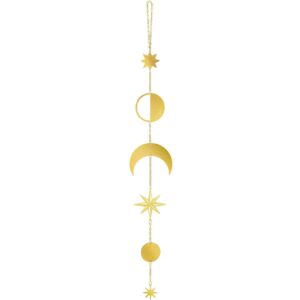 dahey moon phase wall hanging boho decor star wall art garlands metal cycle ornament vertical bohemian home decoration for bedroom, living room, apartment or dorm, gold