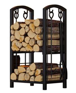 fire beauty fireplace firewood log rack 5-piece storage logs holder with tools set with 4 tools set fireside holders wood lumber storage stacking black