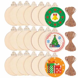 max fun 120pcs wood slices 3.5" wooden diy christmas ornaments unfinished predrilled wood circles for crafts centerpieces round wooden discs hanging decorations