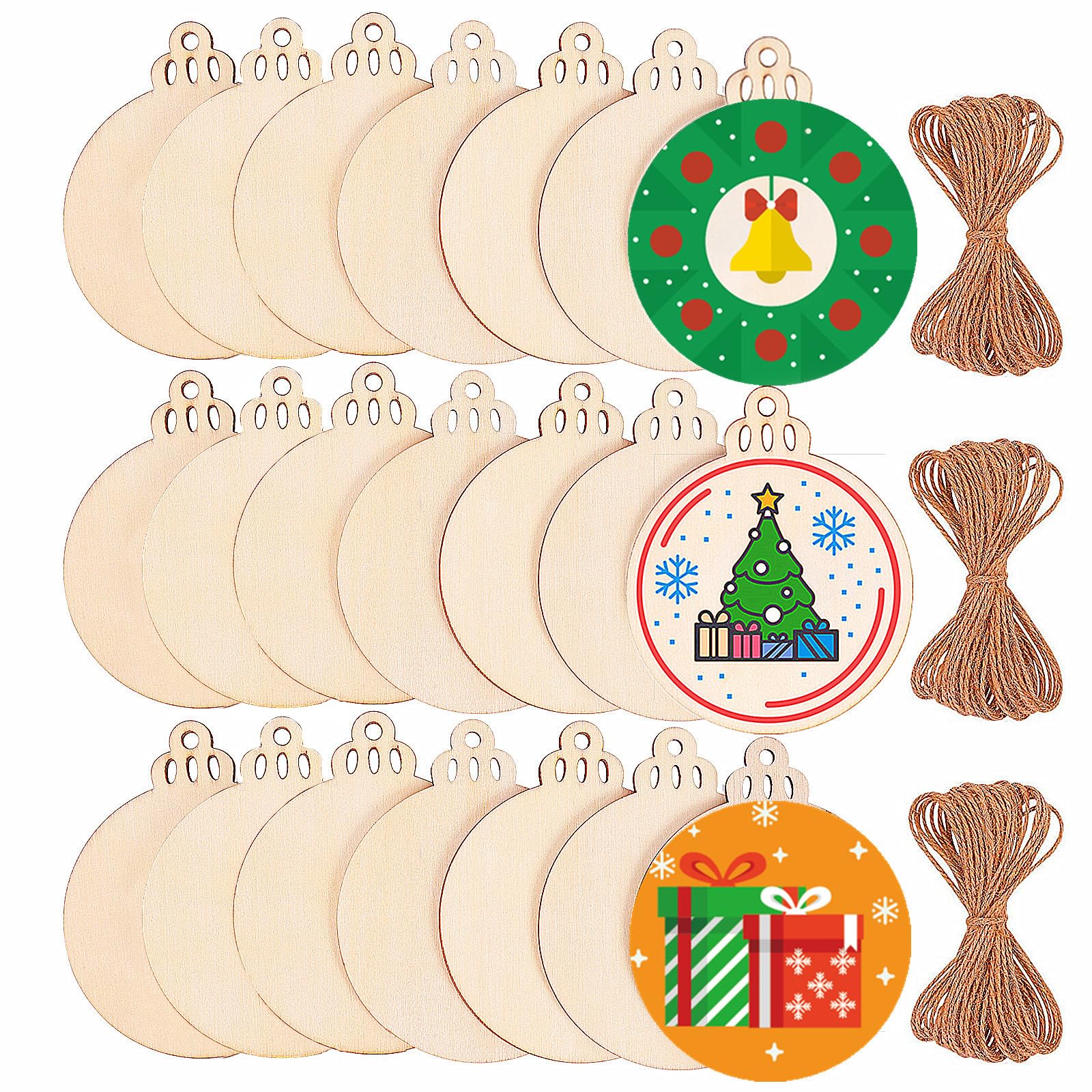 Max Fun 120Pcs Wood Slices 3.5" Wooden DIY Christmas Ornaments Unfinished Predrilled Wood Circles for Crafts Centerpieces Round Wooden Discs Hanging Decorations