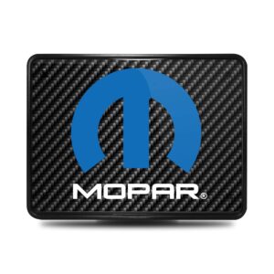 iPick Image, Compatible with - Mopar Logo UV Graphic Carbon Fiber Look Metal Face-Plate on ABS Plastic 2 Tow Hitch Cover