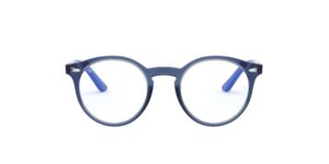 ray-ban junior kids' ry1594 round prescription eyeglass frames, transparent blue/demo lens, 44 mm