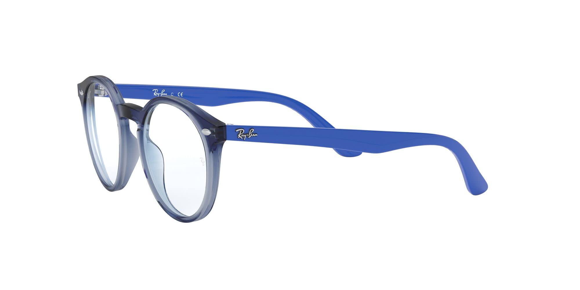 Ray-Ban Junior Kids' RY1594 Round Prescription Eyeglass Frames, Transparent Blue/Demo Lens, 44 mm