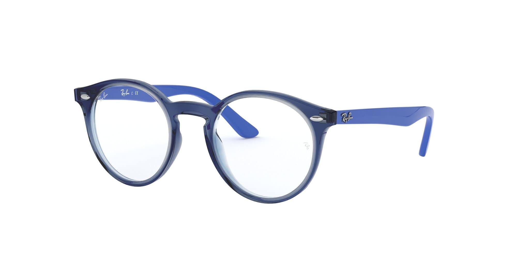 Ray-Ban Junior Kids' RY1594 Round Prescription Eyeglass Frames, Transparent Blue/Demo Lens, 44 mm