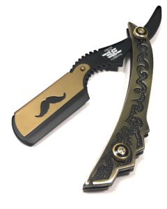 steel handle straight edge barber shaving razor limited edition in bronze gold