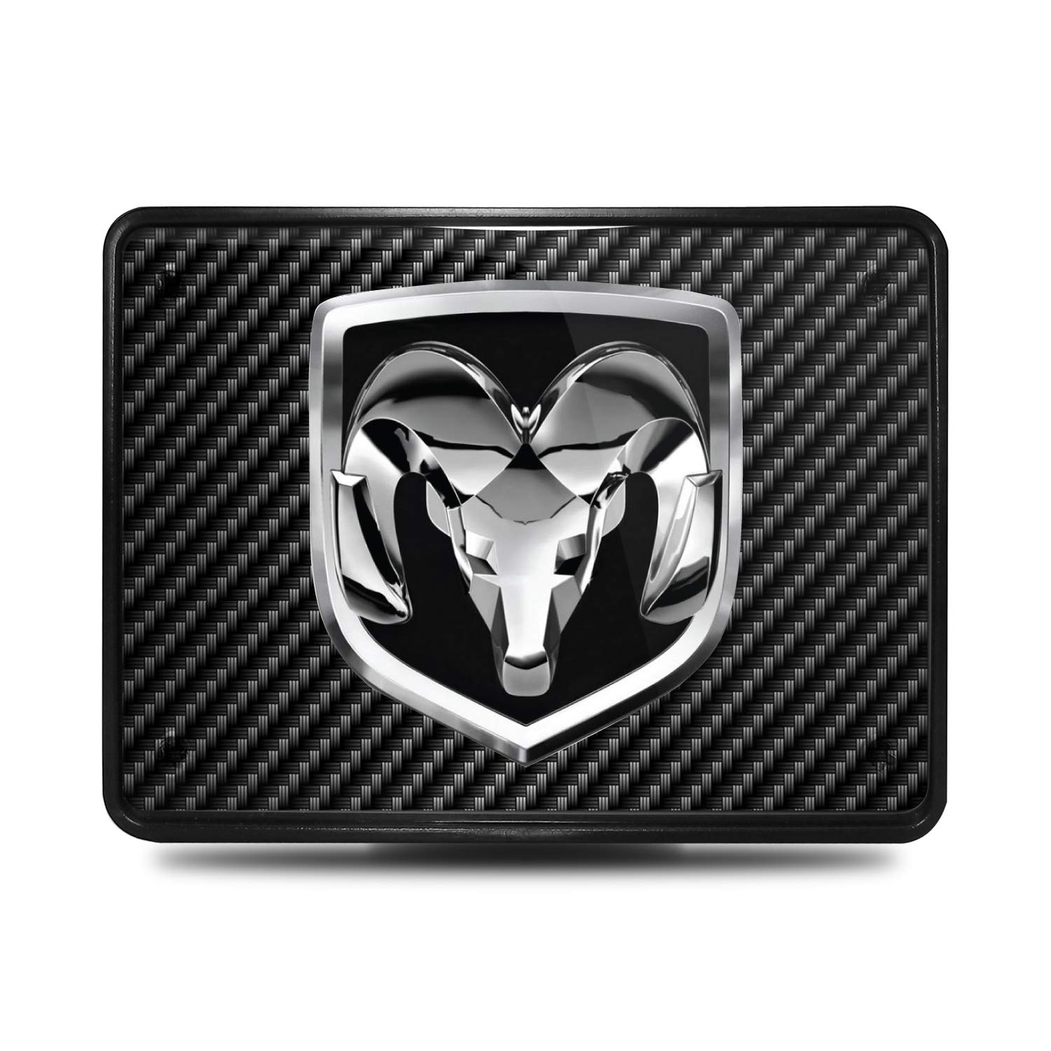 iPick Image, Compatible with - RAM Logo UV Graphic Carbon Fiber Look Metal Face-Plate on ABS Plastic 2 Tow Hitch Cover