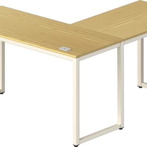 SHW Home Office 55"x60" Large L Shaped Corner Desk, Oak