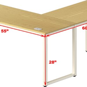 SHW Home Office 55"x60" Large L Shaped Corner Desk, Oak