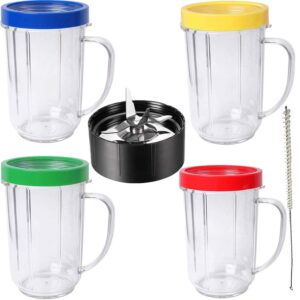 bullet replacement cups with blade compatible with magic bullet juicer by wadoy, 16oz mixer cup & 250w mb-1001 cross blade accessor with colored lip rings mugs