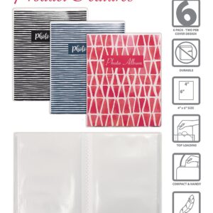 Better Office Products 36 Photo Mini Photo Album, 4 x 6 Inch, Pack of 6, Flexible Cover with Removable Decorative Inserts, Clear View Front Cover, 6 Pack