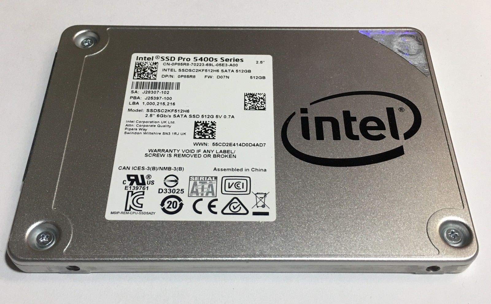 Intel 512GB SSD 2.5" 6Gb/s SATA Solid State Drive Model: SSDSC2KF512H6 DP/N: P85R8