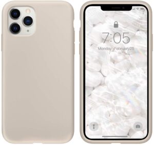icesword iphone 11 pro case stone, thin liquid silicone case, soft silk microfiber cloth, matte pure beige, tan, creamy, gel rubber full body, cool protective shockproof cover 5.8" 11p - stone