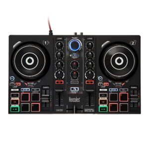 Hercules DJ Learning Kit w/ Inpulse 200 DJ Controller, 15 Watt Monitor Speakers and Sound-Isolating Headphones –2 Decks