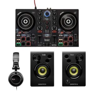 Hercules DJ Learning Kit w/ Inpulse 200 DJ Controller, 15 Watt Monitor Speakers and Sound-Isolating Headphones –2 Decks