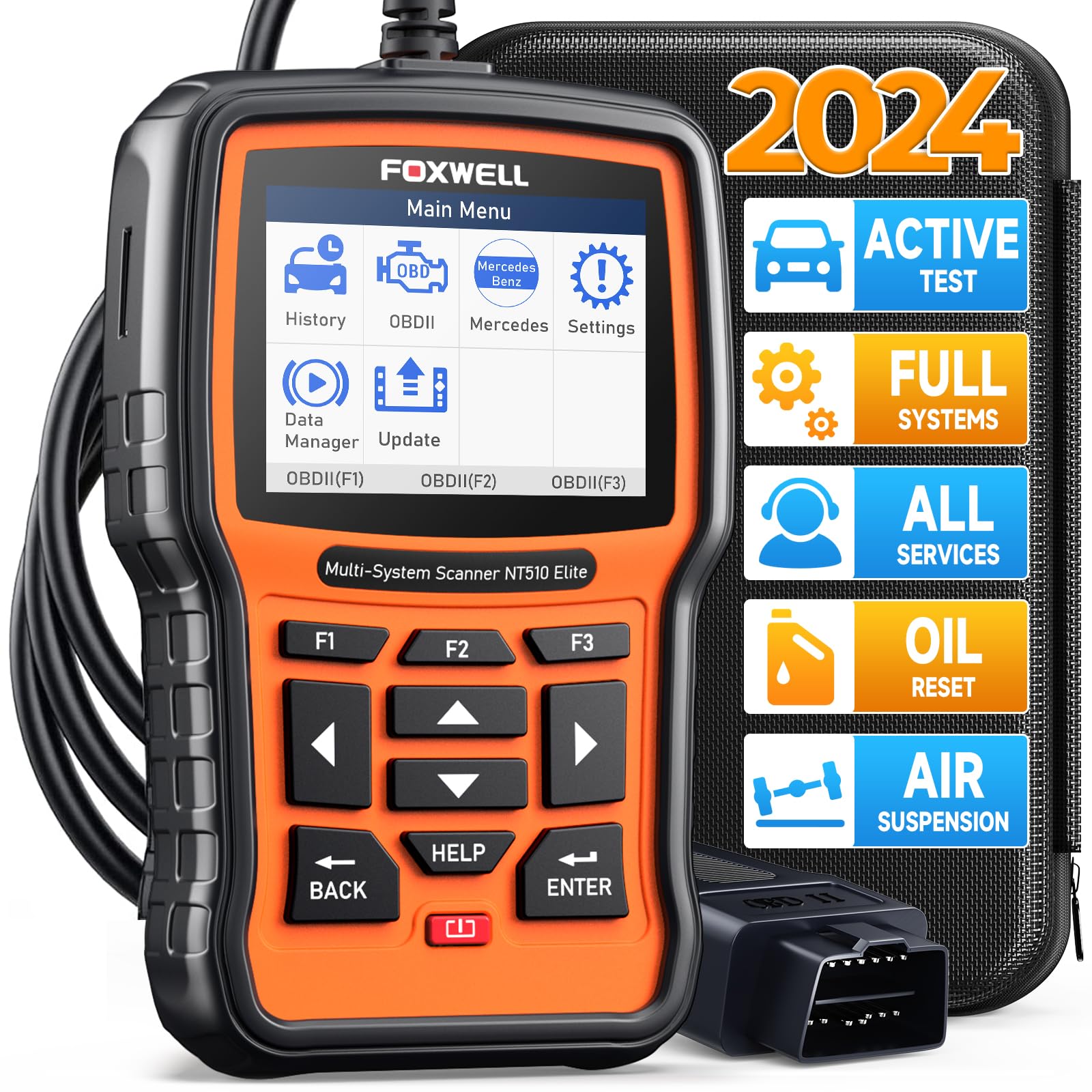 FOXWELL NT510 Elite fit for Mercedes-Benz MB Sprinter OBD2 Scanner Diagnostic Scan Tool Full System ABS SRS ESP BAS AC Car Code Reader with Bi-Directional All Service Oil EPB Reset Air Suspension