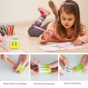 ForTomorrow Manual Pencil Sharpener Bulk - 24 Pack Small Colored Handheld Dual Hole Pencil Sharpeners with Lid for Kids, School Classroom