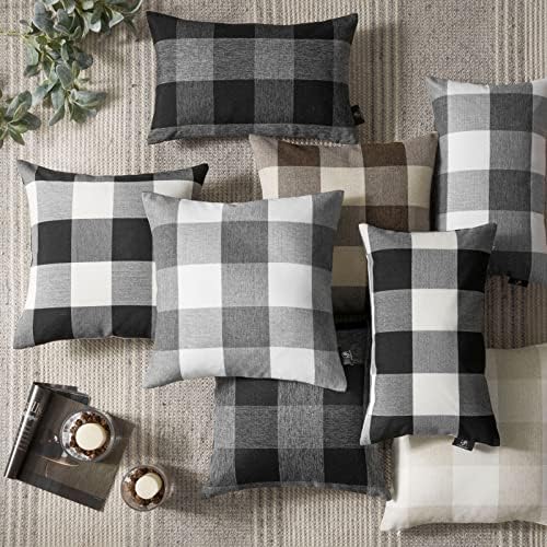 Phantoscope Pack of 2 Gingham Buffalo Check Plaid Throw Decorative Pillow Cover Outdoor Indoor Throw Pillows Farmhouse Square Pillow Cases for Home Decor Off White,18 x 18 Inches