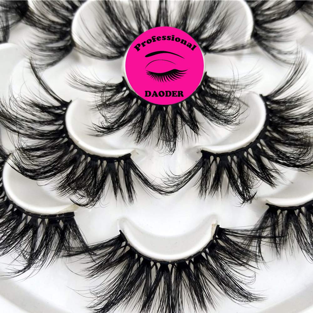 DAODER Lashes 25mm Mink Lashes Fluffy Thick Long Big Wispy False Eyelashes Dramatic Light Soft Bold Fake Eye Lashes Pack 7 Pairs