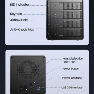 ORICO 4 Bay Hard Drive Enclosure Aluminum USB3.0 with Hard Drive Tray-Less Design, Build-in 80mm Cooling Fan and 150W Power Supply Max Up to 64TB, Designed with Safety Lock-9548