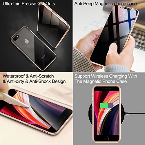 Anti-peep Magnetic Case for iPhone 7/8/SE 3 (2022)/iPhone SE 2020,Anti Peeping Magnetic Double-Sided Privacy Clear Back Metal Bumper Antipeep Anti-Spy Phone Cases Cover for iPhone 7/8/SE 2/SE 3-Gold
