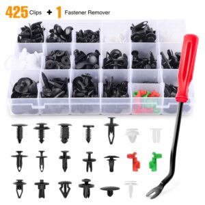 GOOACC 425 Pcs Car Body Retainer Clips Set Tailgate Handle Rod Clip Fastener Remover - 19 Popular Sizes Auto Push Pin Rivets -Door Trim Panel Clips for GM Ford Toyota Honda Chrysler