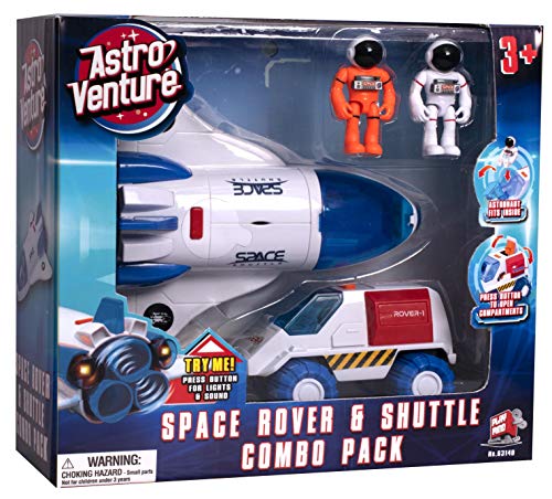 Astro Venture Space Shuttle Toy with 2 Astronauts, Mechanical Arm and Rover - Lights Up with Blast Off Sound Effects - Rover Compartments Open with The Push of a Button - Fun Space Toys for Kids