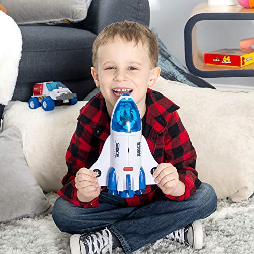 Astro Venture Space Shuttle Toy with 2 Astronauts, Mechanical Arm and Rover - Lights Up with Blast Off Sound Effects - Rover Compartments Open with The Push of a Button - Fun Space Toys for Kids