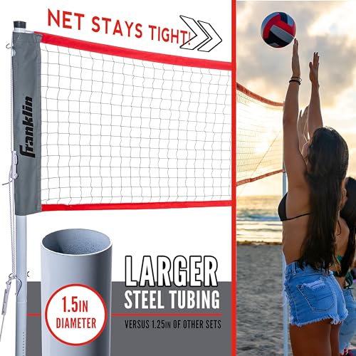 Franklin Sports Elite Badminton Volleyball Combo Net Set - Includes Volleyball,Badminton Rackets,Birdies, Poles/Net, Stakes, Ropes, Boundary Kit - Beach or Backyard Badminton - Easy Setup