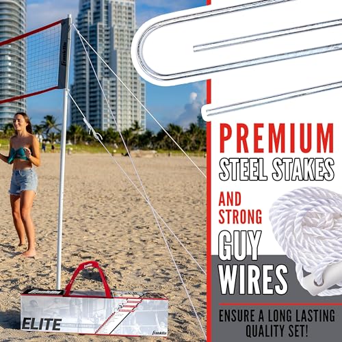 Franklin Sports Elite Badminton Volleyball Combo Net Set - Includes Volleyball,Badminton Rackets,Birdies, Poles/Net, Stakes, Ropes, Boundary Kit - Beach or Backyard Badminton - Easy Setup