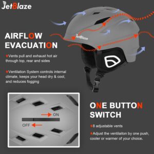 JetBlaze Ski Helmet, Snow Sports Helmet, Snowboard Helmet for Men Women Youth (Gray, M)