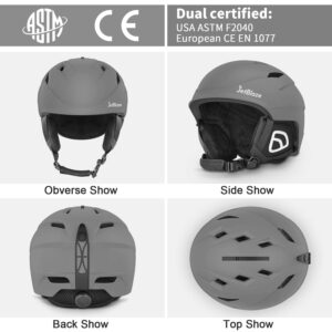 JetBlaze Ski Helmet, Snow Sports Helmet, Snowboard Helmet for Men Women Youth (Gray, M)