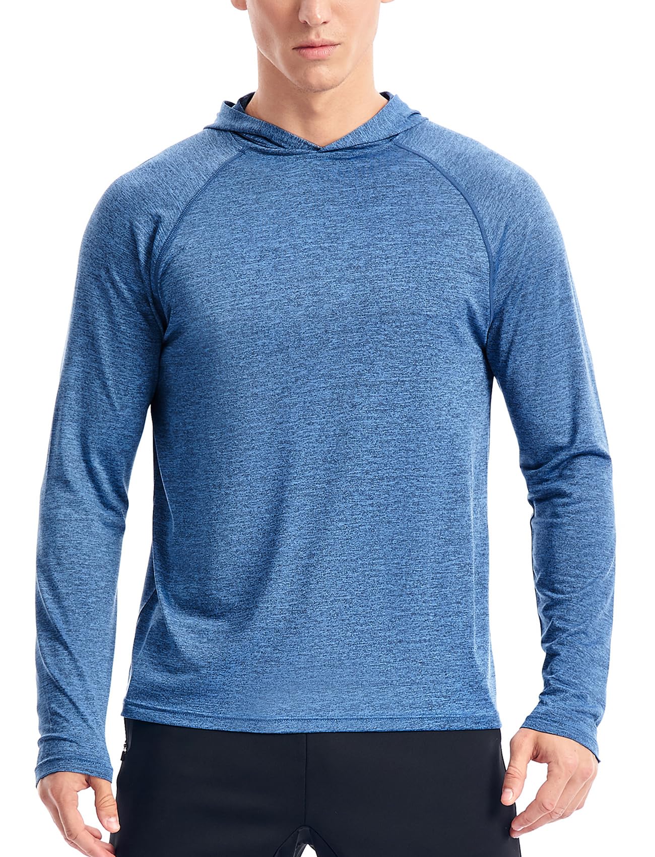 Hooded Shirts for Men Long Sleeve Workout Hoodie Lightweight Athletic Gym Running Hoodies Pullover Shirt Dry Fit(32-Blue Heather,L)