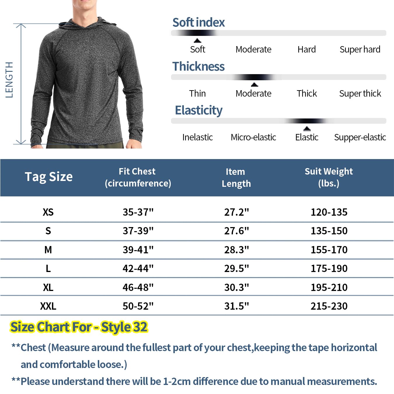 Hooded Shirts for Men Long Sleeve Workout Hoodie Lightweight Athletic Gym Running Hoodies Pullover Shirt Dry Fit(32-Blue Heather,L)