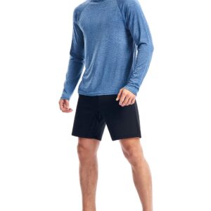 Hooded Shirts for Men Long Sleeve Workout Hoodie Lightweight Athletic Gym Running Hoodies Pullover Shirt Dry Fit(32-Blue Heather,L)