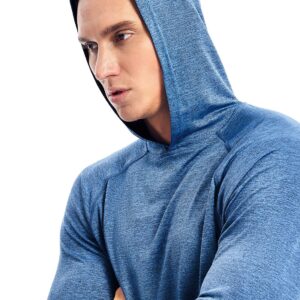 Hooded Shirts for Men Long Sleeve Workout Hoodie Lightweight Athletic Gym Running Hoodies Pullover Shirt Dry Fit(32-Blue Heather,L)
