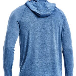 Hooded Shirts for Men Long Sleeve Workout Hoodie Lightweight Athletic Gym Running Hoodies Pullover Shirt Dry Fit(32-Blue Heather,L)