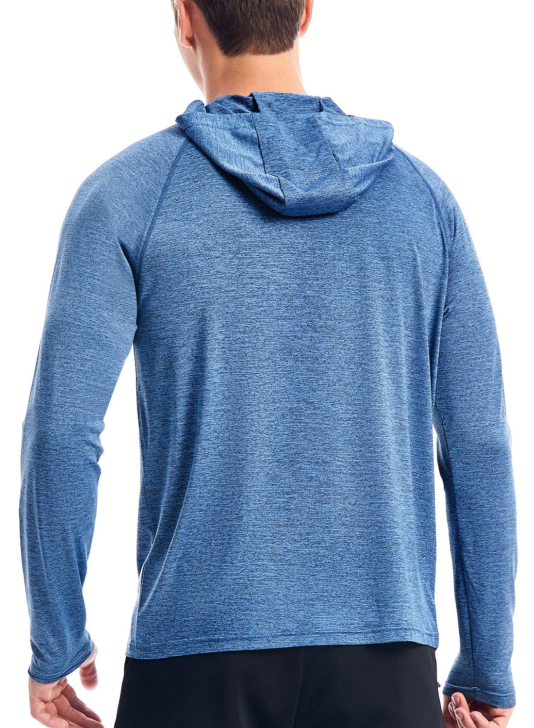 Hooded Shirts for Men Long Sleeve Workout Hoodie Lightweight Athletic Gym Running Hoodies Pullover Shirt Dry Fit(32-Blue Heather,L)