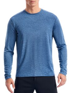 long sleeve workout shirts for men dry fit moisture wicking(blue heather,l)