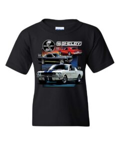 ford mustang shelby gt350 gt500 youth t-shirt american muscle cars kids tee black small