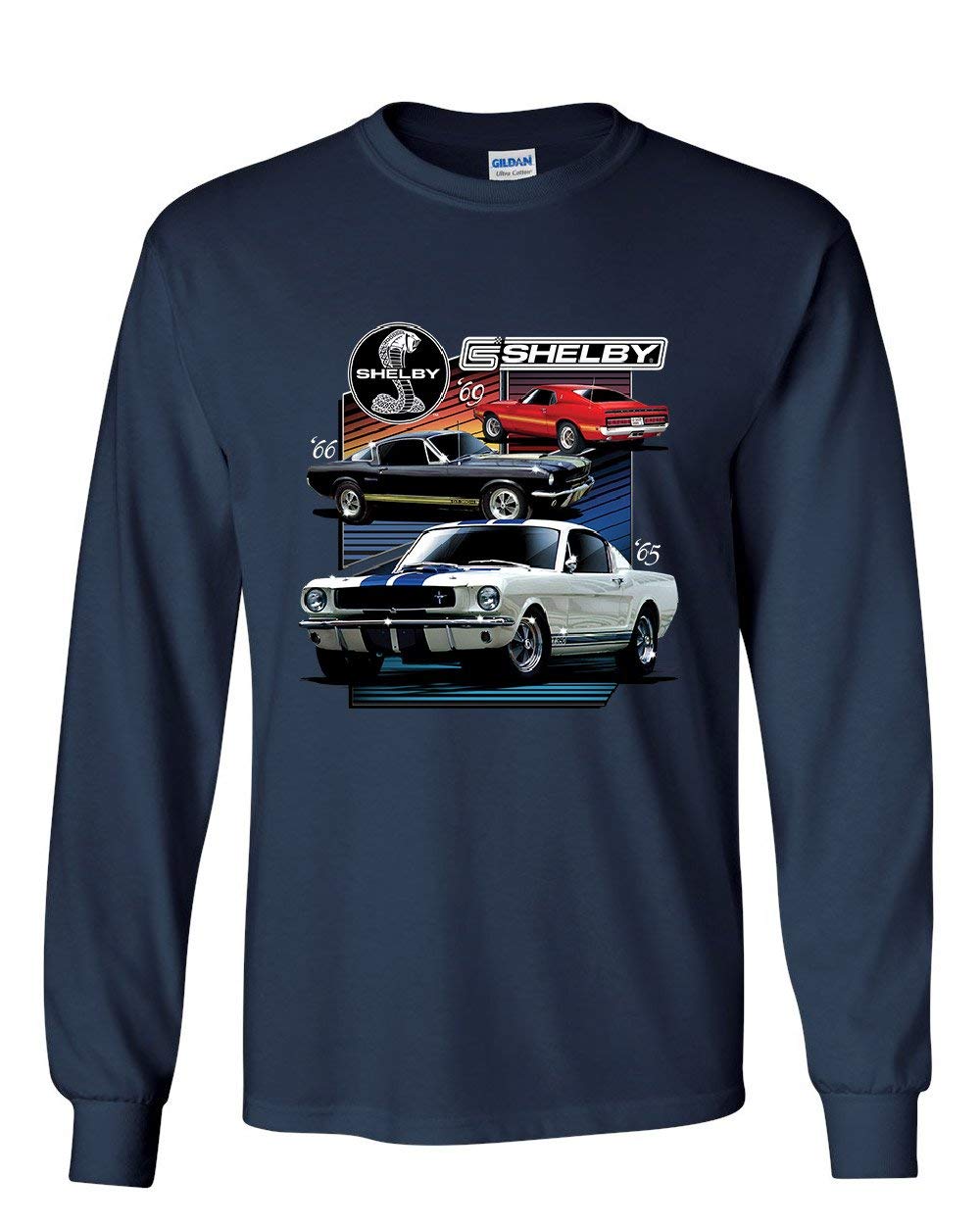 Ford Mustang Shelby GT350 GT500 Long Sleeve T-Shirt American Muscle Cars Tee Navy Blue Large