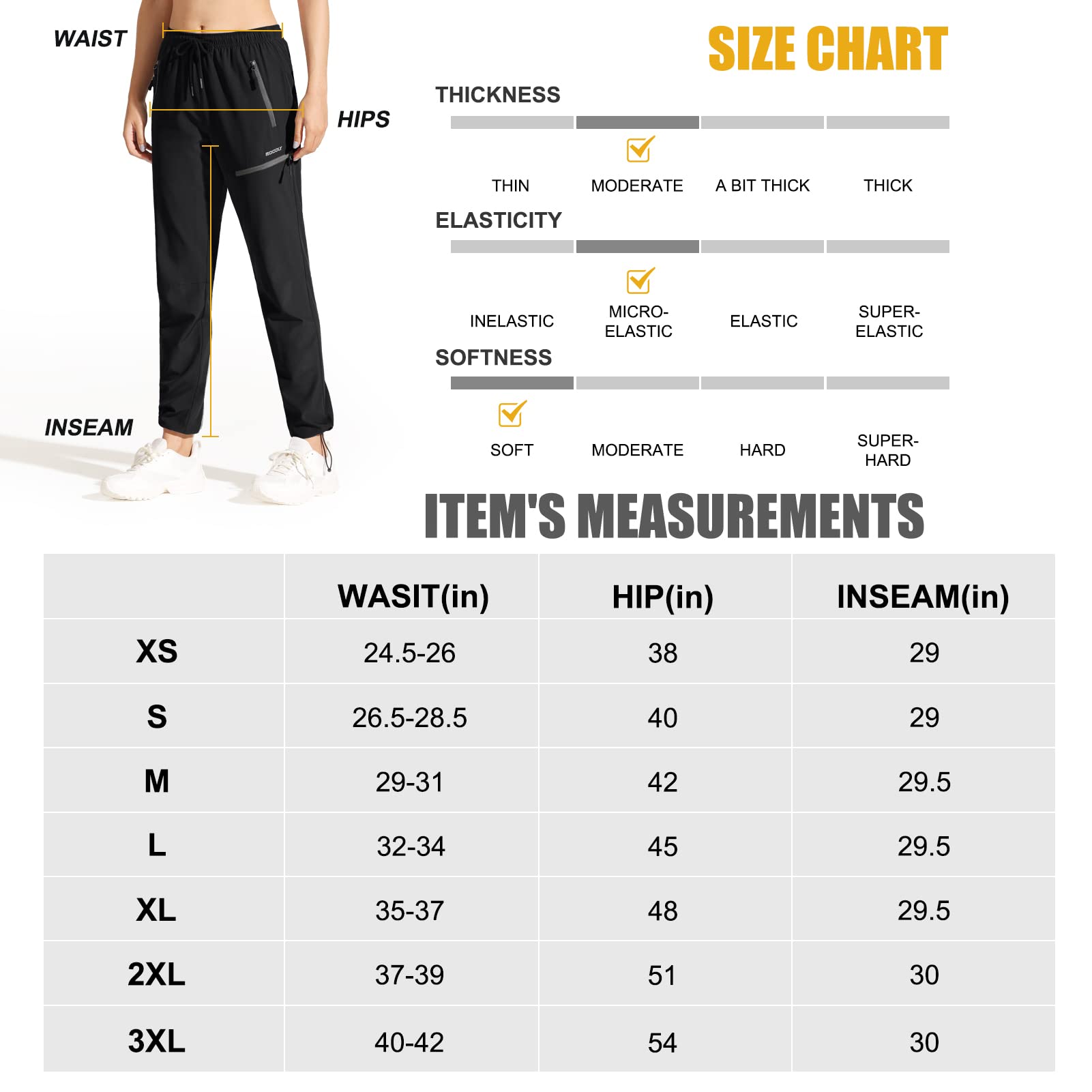 MOCOLY Women's Cargo Hiking Pants Quick Dry Lightweight Outdoor Water Resistant UPF 50+ Long Pants with Zipper Pockets Black L